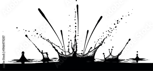 Black liquid splash explosion effect isolated on white background dynamic fluid motion with ink splash with paint splash with water splash with high speed with liquid drop with liquid art