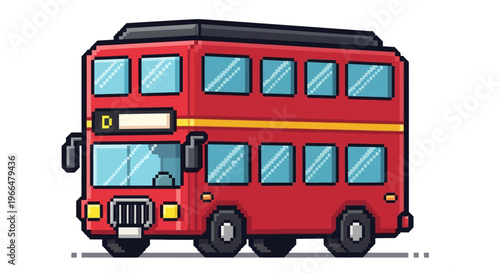 Red Double Decker Bus Cartoon Style Illustration.