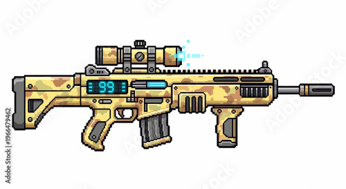 Futuristic Assault Rifle with Scope and Digital Display.