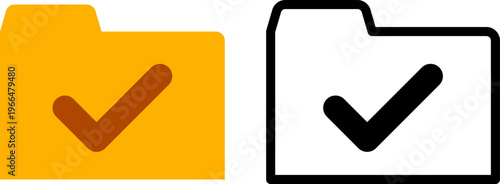 チェックマーク付きフォルダのアイコン（ファイル管理・完了・承認） Folder Icon with Check Mark for File Management and Approval
