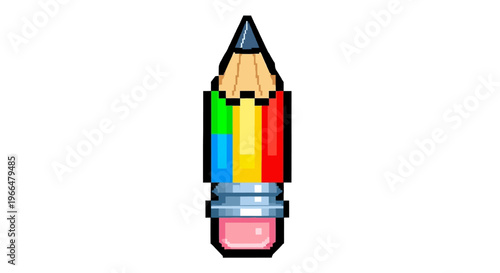 Colorful Pixel Art Pencil with Eraser and Sharp Tip.