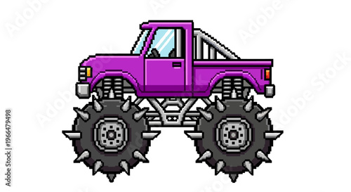 Purple Monster Truck with Spiked Wheels Illustration.