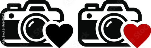 お気に入り写真を表すカメラとハートのアイコン｜いいね・愛情のシンボル Love Camera Icon – Favorite Photo and Like Symbol
