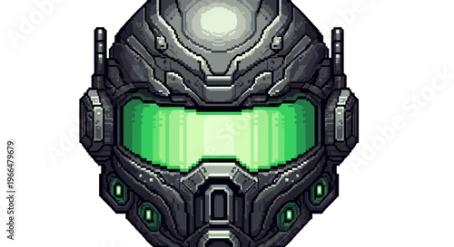 Futuristic Sci-Fi Helmet with Glowing Green Visor.