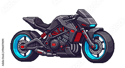 Futuristic Cyberpunk Motorcycle With Neon Blue Wheels.