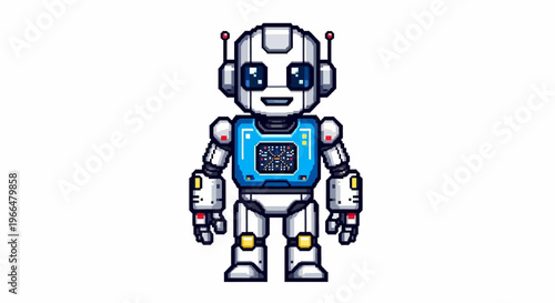 Cute Pixel Art Robot Character Design.