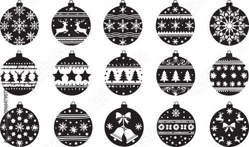 Black and white Christmas ornaments set for holiday decoration