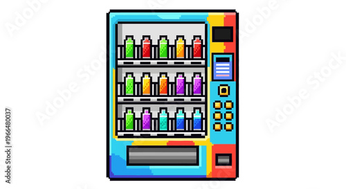 Retro Pixel Art Vending Machine Filled With Colorful Drinks.