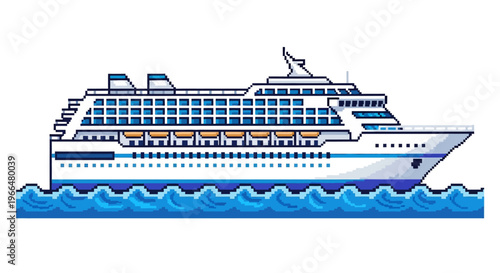Large White Cruise Ship Sailing on Blue Water.