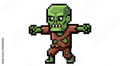 Pixel Art Zombie Character Illustration.
