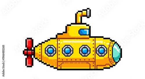 Pixel Art Yellow Submarine Illustration.