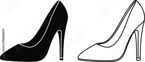 High Heel Shoes Black and White Illustration Vector