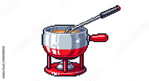 Pixel Art Fondue Pot with Stirring Utensil.