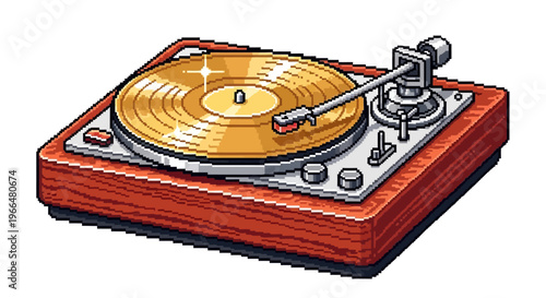 Vintage Turntable Playing Golden Vinyl Record.