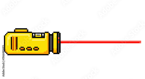 Yellow laser measuring tool emitting a red beam.
