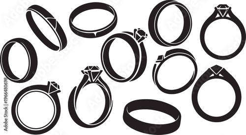 Collection of black and white diamond rings illustrations