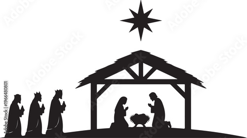 Nativity scene silhouette with star and manger