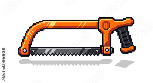Pixel Art Illustration of an Orange Hand Saw Tool.