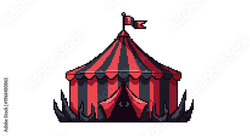Vintage Circus Tent with Red and Black Stripes.
