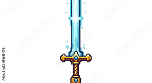 Pixel Art Glowing Magical Sword Icon.