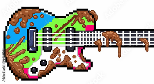 Pixel Art Electric Guitar Covered in Mud Splatters.