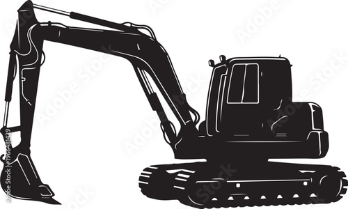 Black excavator machine silhouette on white background illustration