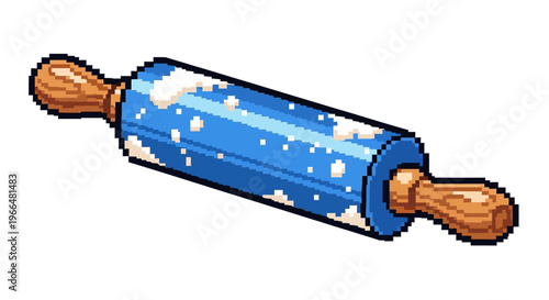 Pixel Art Blue Rolling Pin with Wooden Handles.