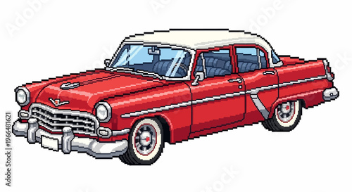 Vintage Red Sedan Classic Automobile Illustration.