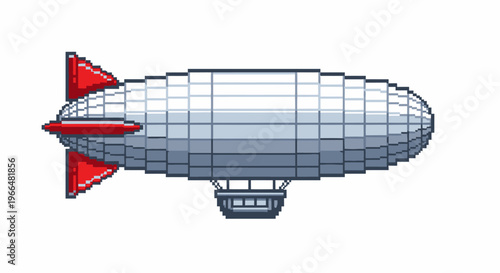 Pixel Art Blimp Airship Illustration.