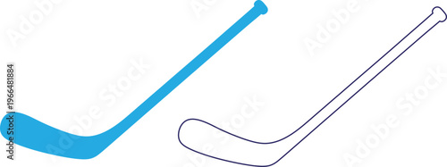 Two hockey sticks a colorful illustration and a line drawing