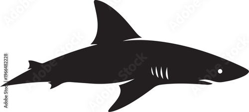 Black Shark Silhouette Swimming in Oceanic Waters Freely Alone