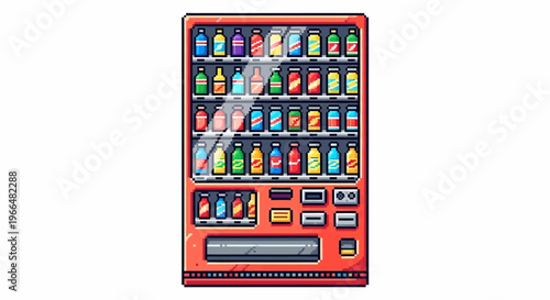 Vintage Red Vending Machine Filled With Assorted Drinks.