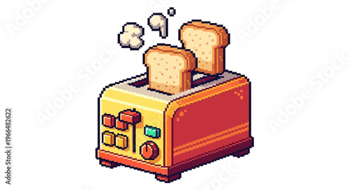 Pixel Art Toaster With Toast And Steam.