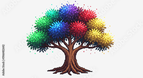 Vibrant Rainbow Tree with Colorful Blossoms.