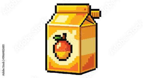 Pixel Art Orange Juice Carton With Apple Icon.