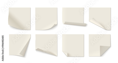 White Sticky Note Collection – Realistic Blank Paper Notes Set for Office and Reminder Design