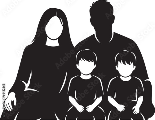 Silhouette of happy family with two children sitting together