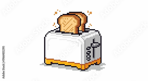 Pixel Art Toaster with Golden Brown Toast Slices.