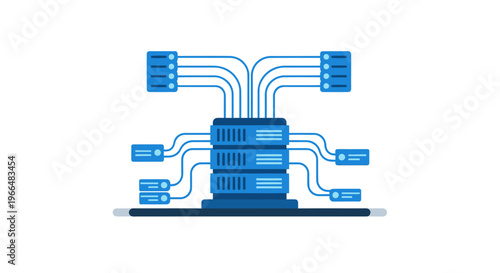 Centralized data server infrastructure with multiple connected racks, symbolizing cloud computing, big data management, and advanced IT technology solutions.