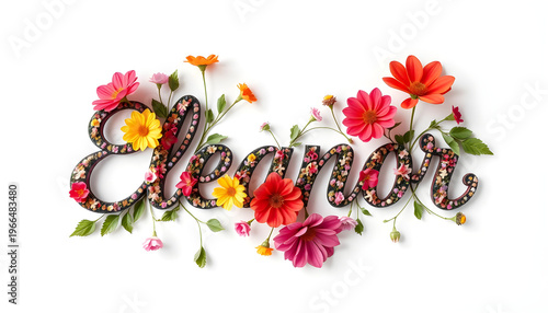 Floral Name Typography Eleanor with Decorative Flowers