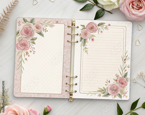 Floral Journal Planner Pages with Roses Aesthetic Design
