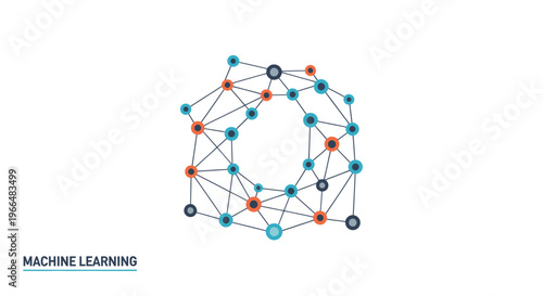 Abstract neural network or machine learning concept with connected nodes and lines on white background