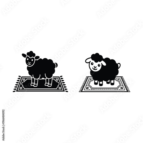 Two Sheep standing on a prayer rug, Eid al-Adha silhouette.