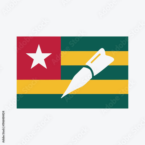 Togo national flag with white quill pen icon representing education literature and Togolese cultural identity