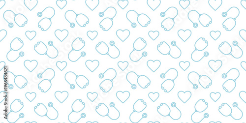 聴診器とハートのシームレスな背景画像。（Seamless background image of stethoscopes and hearts.）
