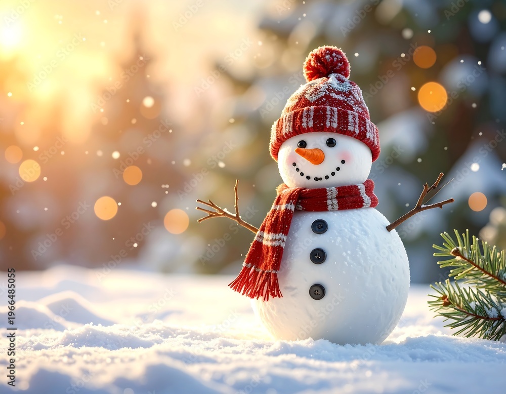 Fototapeta premium Charming snowman in a wintry landscape evoking joy and festive spirit of christmas