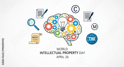 Celebrating World Intellectual Property Day with a Brain Graphic Illustrating Ideas, Innovation, and Intellectual Assets