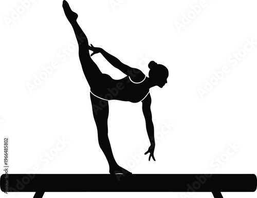Gymnast Silhouette Performing Balance Beam Routine Isolated on White Background for Sports Design Projects
