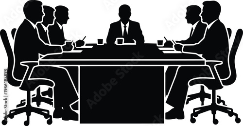Professional Business Meeting Silhouette Icon Group Of Executives Discussing Strategy At A Conference Table