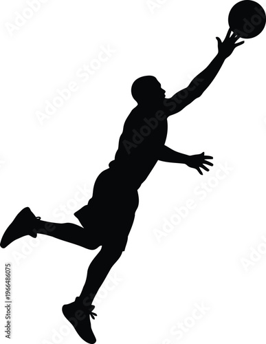 Basketball Player Jumping for Layup Shot Silhouette Isolated on White Background for Sports Design